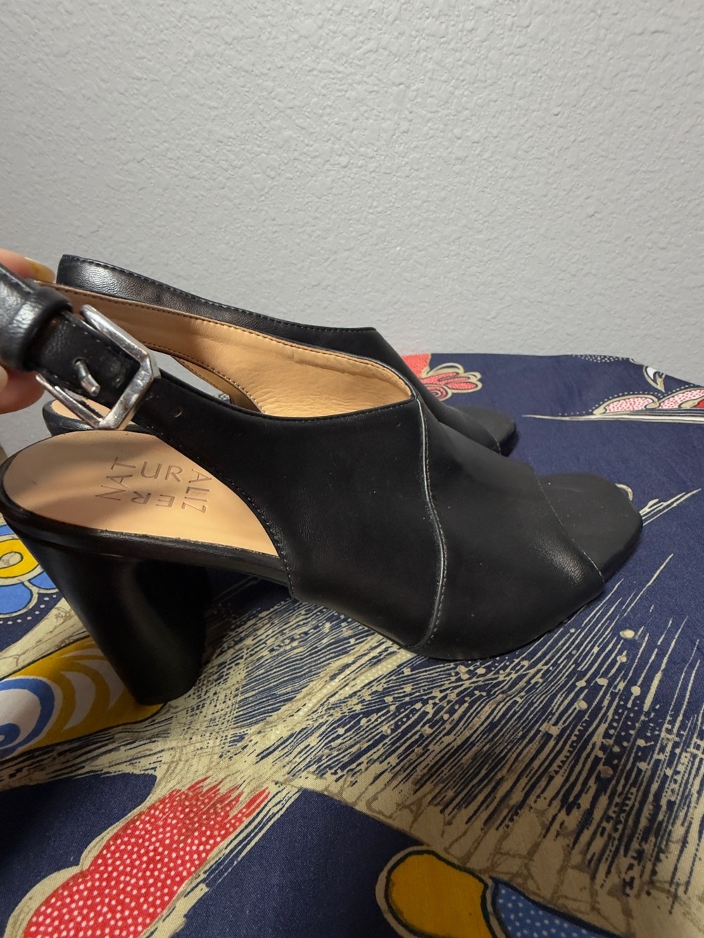 Naturalizer Black Peep-Toe Slingback Block Heels